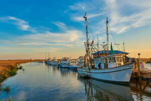 Fishing boat at sunset on Tybee Island, GA